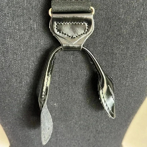 Suspenders 100% Silk Black Made in England Patent Leather with Gold Hardware - Picture 7 of 14